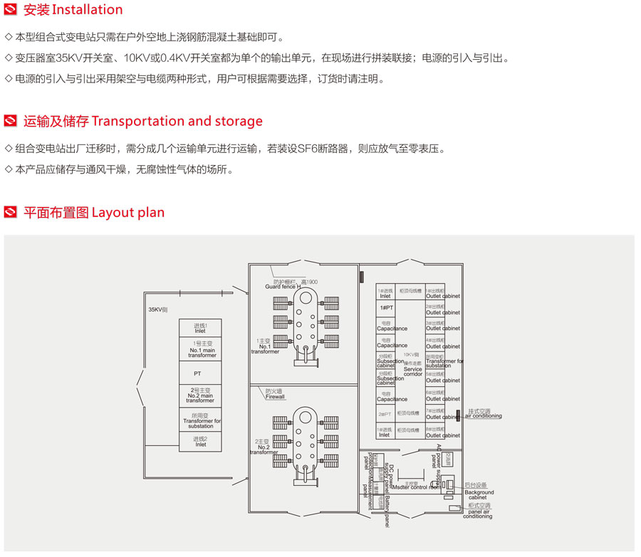 YBW-35環保型組合式變電站平面布置圖