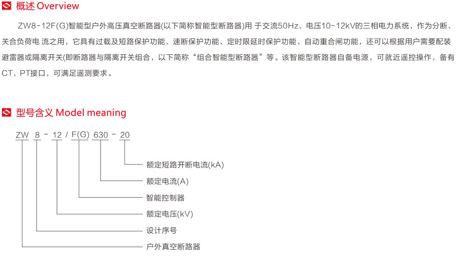 ZW8-12F(G)智能型戶外高壓真空斷路器型號含義